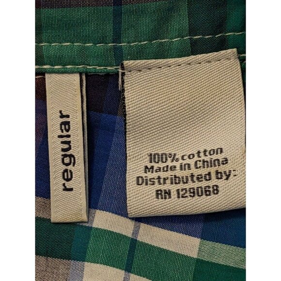 Desigual Art To Wear Button Up Shirt Mens XXL Blue Plaid Cotton Short Sleeve - Picture 10 of 11